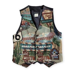 Vintage 90s Route 66 Tapestry Vest Eclectic Layering Piece